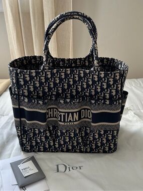 Christian Dior Blue Oblique Embroidered Catherine Tote Bag